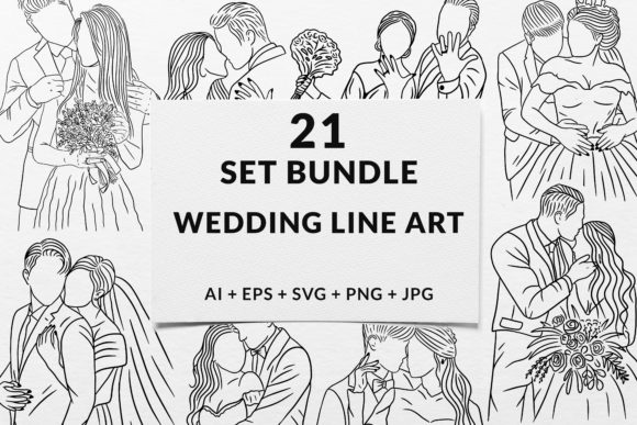 21 Bundle Happy Wedding Couple: A Designer's Hand-Drawn Toolkit