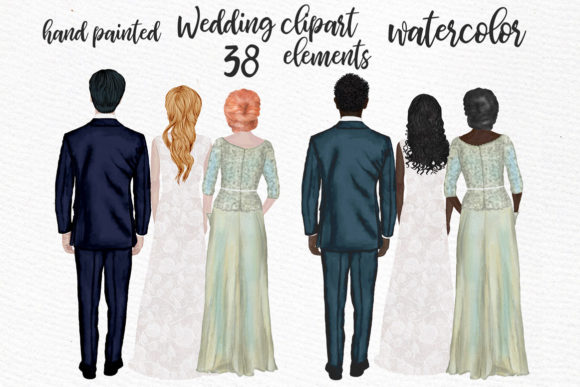Bride Clipart Wedding People Mother: Hand-Painted Watercolor Elegance