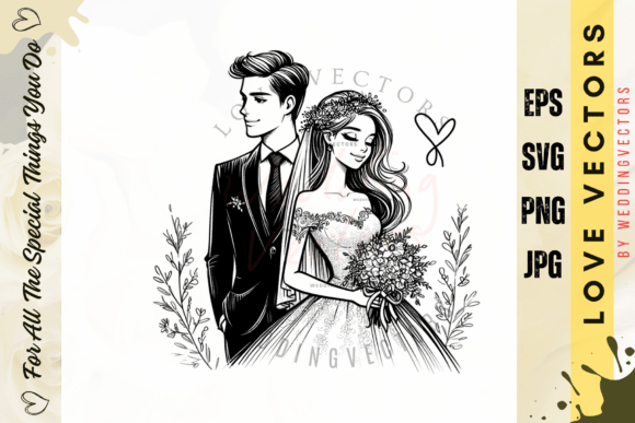 C2794: Timeless Wedding Couple Vectors for Romantic Design
