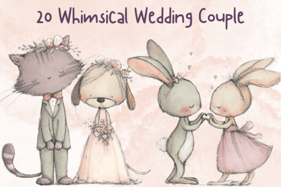 Charming Animal Couple Illustrations for Wedding Projects