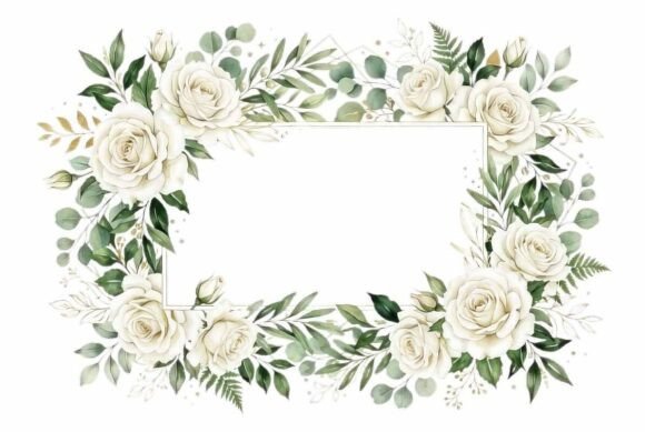 Elegant Wedding Frames: White Roses & Gold Details for Designers