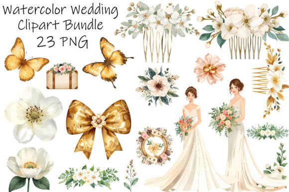 Gold Wedding Clipart Bundle: Watercolor & Gold Design Assets