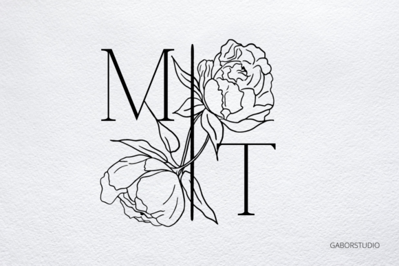 Peony Monogram & Hand Drawn SVG for Wedding Stationery