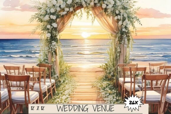 Watercolor Beach Wedding Venue Clip Art: Coastal Charm