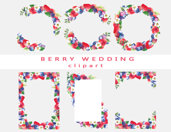 Watercolor Berry Wedding Frames Clipart for Creative Projects