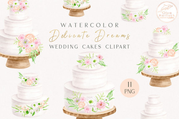 Watercolor Wedding Cakes Clipart: A Sweet Design Solution