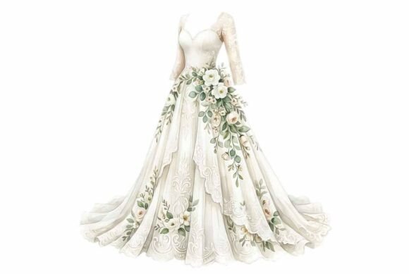Watercolor Wedding Dress Clipart: A Designer's Delicate Touch