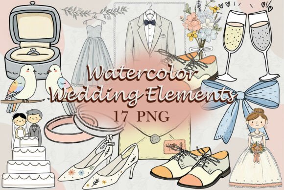 Watercolor Wedding Elements PNG: Artistic Touches for Every Design
